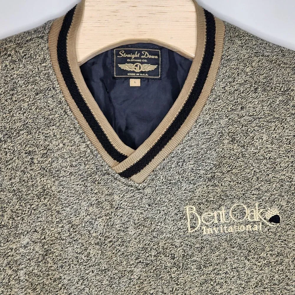 Straight Down Men's Black‎ Beige Sleeveless Golf Sweater  Size L Made USA